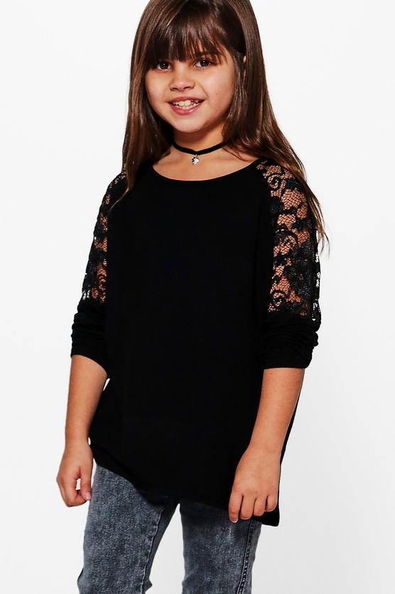 Girls Lace Insert Oversized Top
